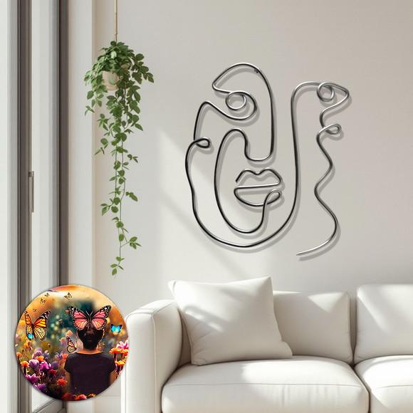 Escultura em Arame Rosto Decoração de Parede Sala e Quarto