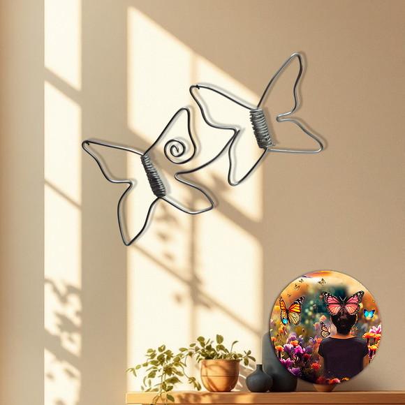 Escultura de Parede Borboletas Decoração em Arame