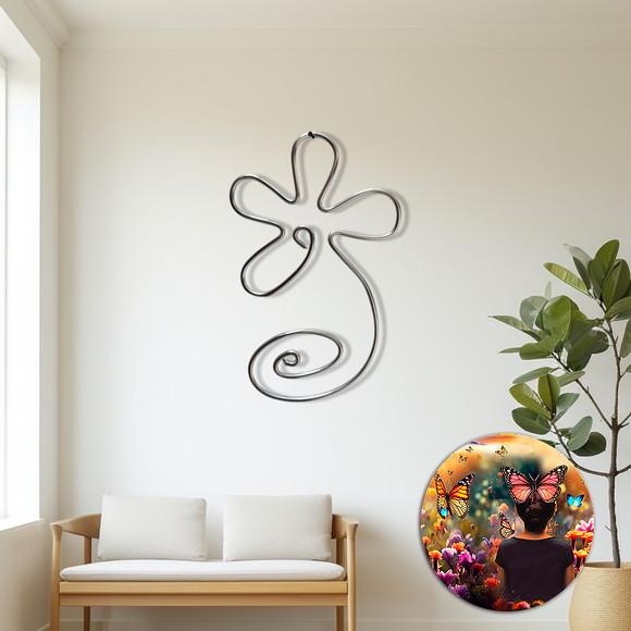 Escultura de Parede Flor Decoração Floral Arte em Arame