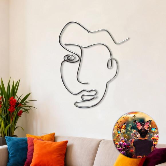 Escultura de Parede Rosto Linha Contínua Caricatura Decoração 