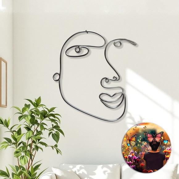 Escultura de Parede Rosto Arte em Linha Contínua Decoração de 