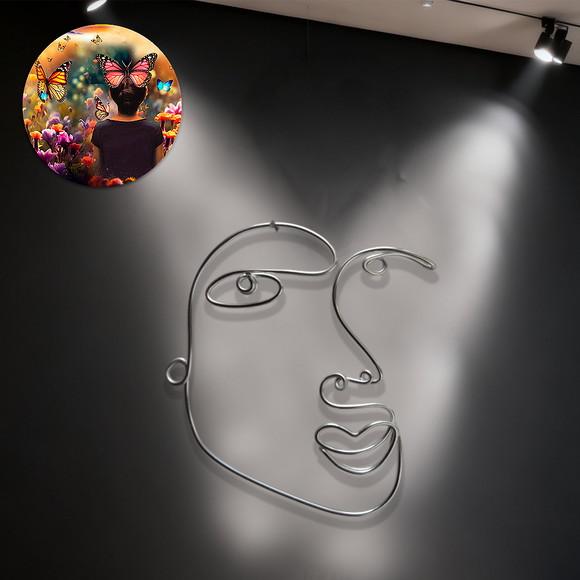Escultura de Parede Rosto Arte em Linha Contínua Decoração de 