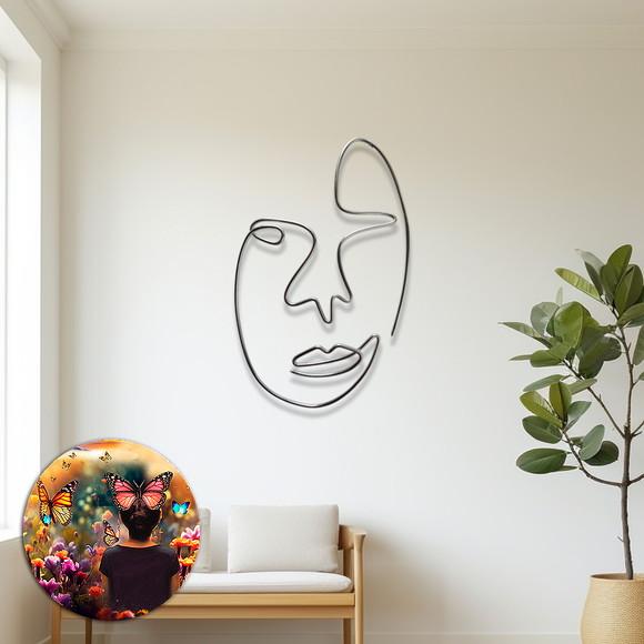 Escultura de Parede Rosto Linha Contínua Decoração Ambiente