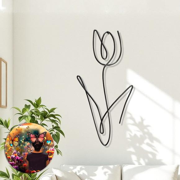 Escultura de Parede Tulipa Decoração Floral Arte Arame