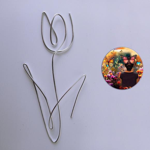 Escultura de Parede Tulipa Decoração Floral Arte Arame