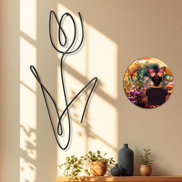 Escultura de Parede Tulipa Decoração Floral Arte Arame