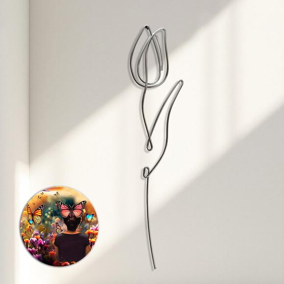 Escultura de Parede Tulipa Decoração Floral Arte Arame