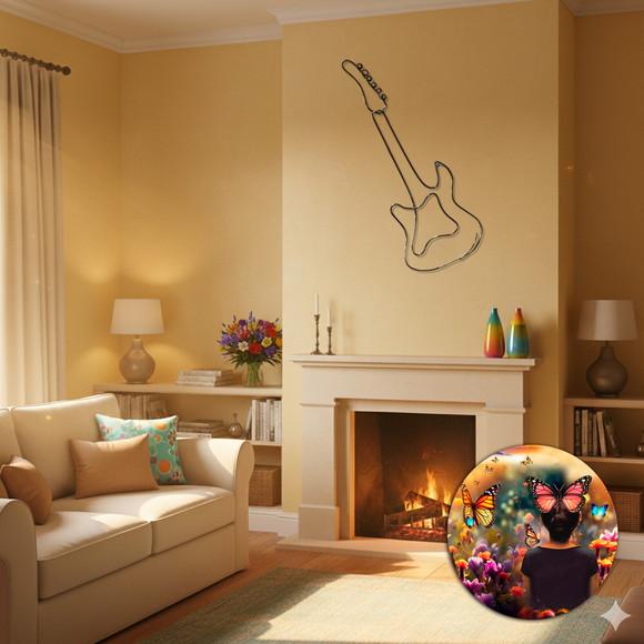 Escultura de Parede Guitarra Estilizada Decora Quarto Sala