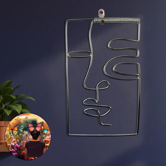 Escultura de Parede Rosto Arte em Linha Contínua Decoração Amb