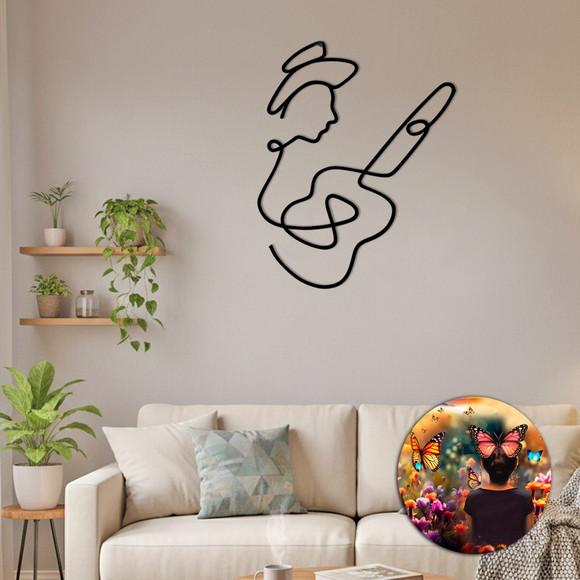 Escultura de Parede Violeiro Arte Minimalista em Arame