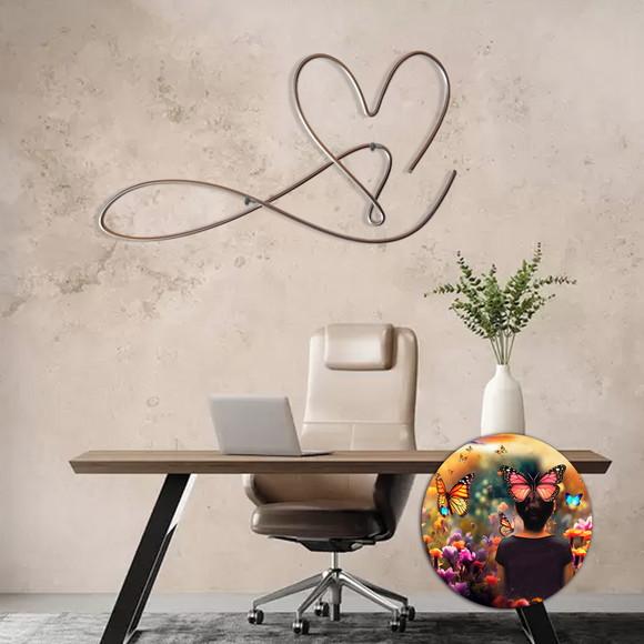 Escultura em Arame Coração Amor Infinito Decoração de Parede