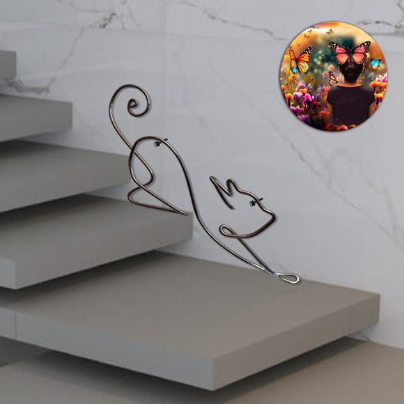 Escultura Gato para Decoração de Escada