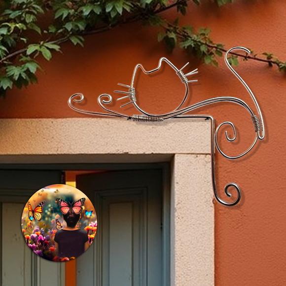 Gato Escultura em Arame para Batente de Porta