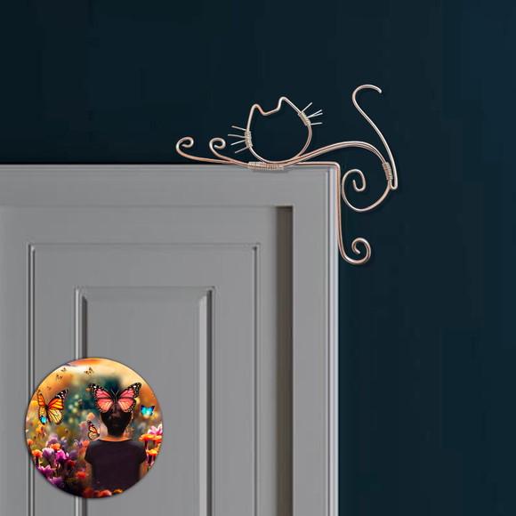 Gato Escultura em Arame para Batente de Porta