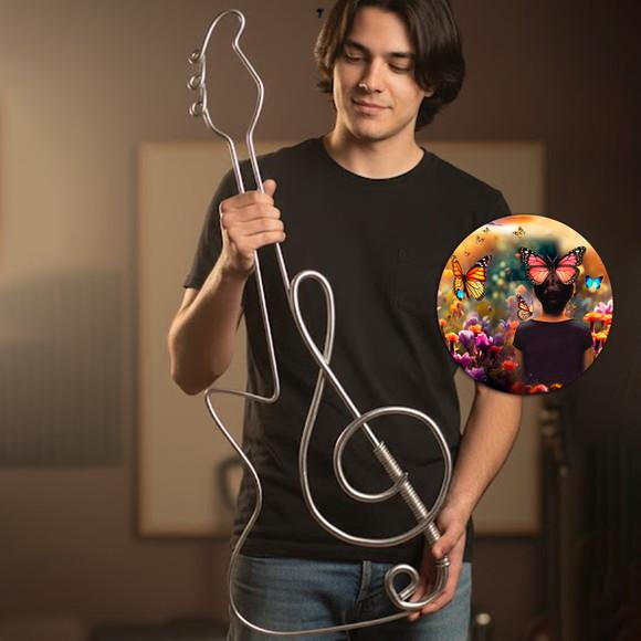 Guitarra Escultura em Arame Decoração de Parede