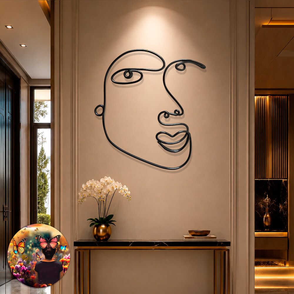 Escultura de Parede Rosto Arte em Linha Contínua Decoração de 