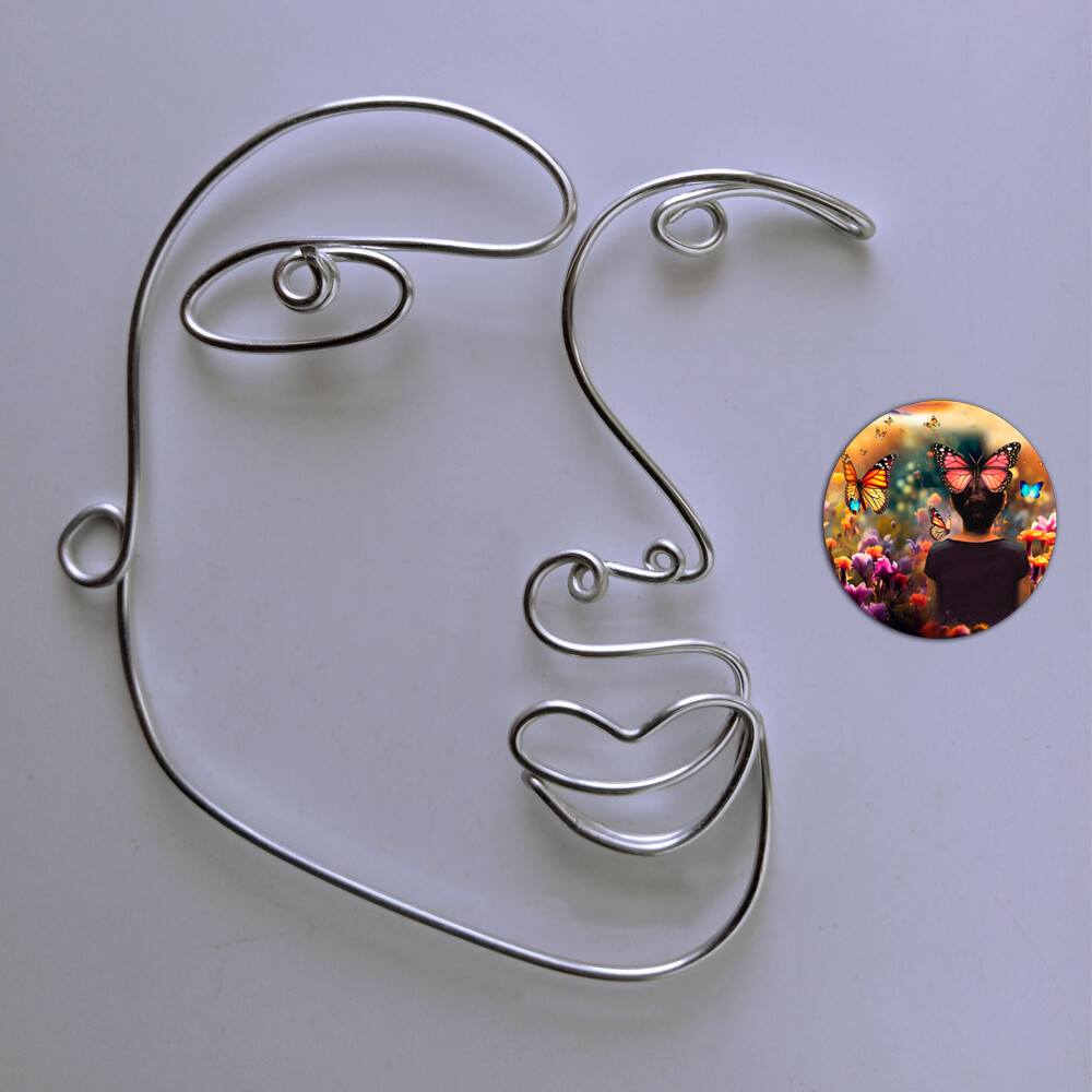 Escultura de Parede Rosto Arte em Linha Contínua Decoração de 