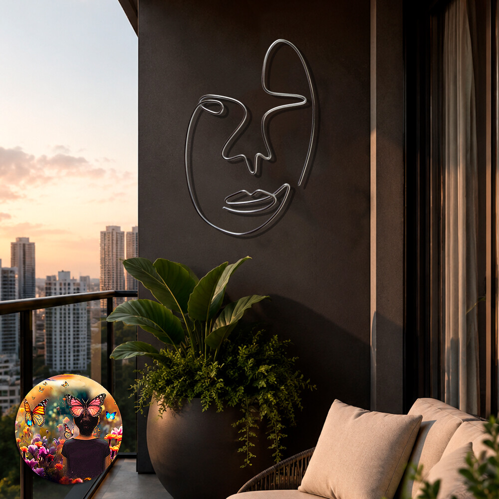 Escultura de Parede Rosto Linha Contínua Decoração Ambiente