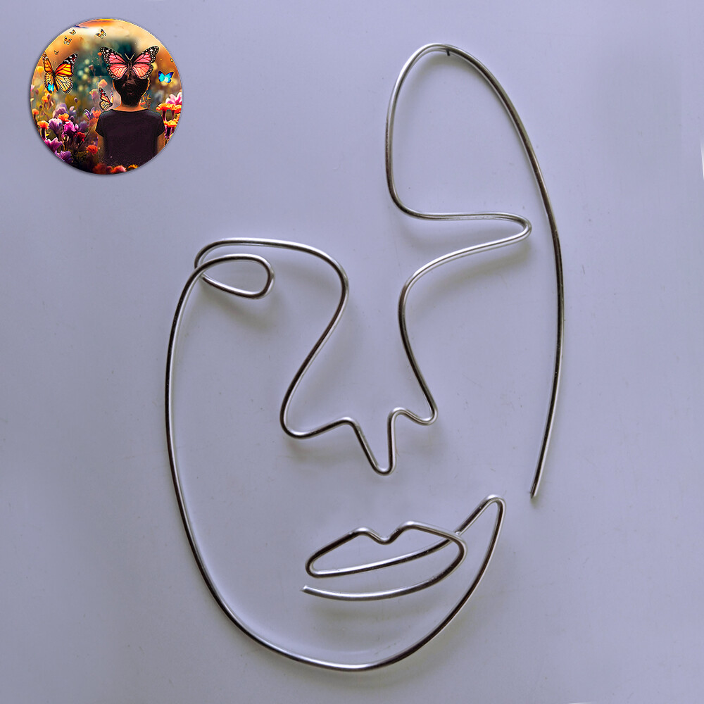 Escultura de Parede Rosto Linha Contínua Decoração Ambiente