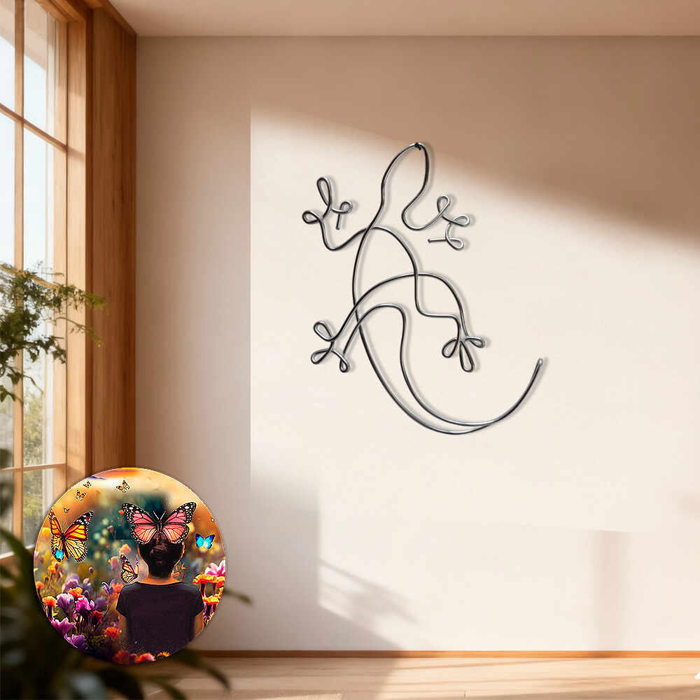 Escultura de Parede Lagartixa Arte Minimalista em Arame