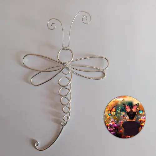 Escultura Libélula Arte em Arame Decoração de Parede