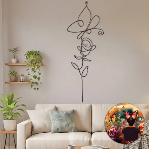 Borboleta e Flor Escultura de Parede Móbile Decoração de Ambie