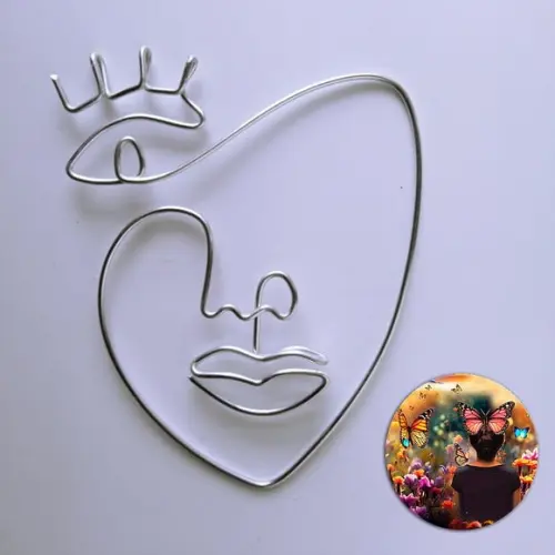 Escultura de Arame Rosto Decoração Minimalista de Parede