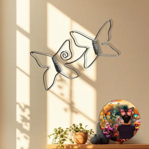 Escultura de Parede Borboletas Decoração em Arame