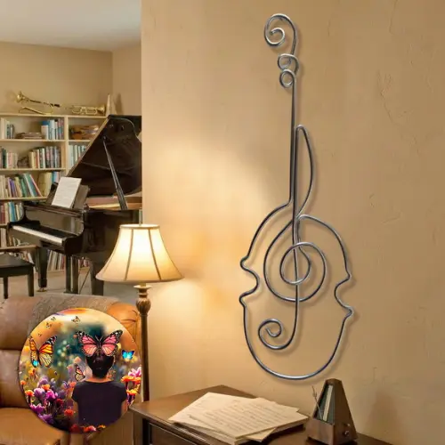 Escultura de Parede Violino Arte em Linha Contínua