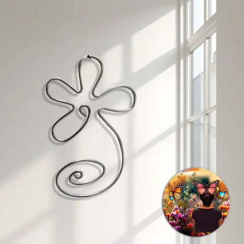 Escultura de Parede Flor Decoração Floral Arte em Arame