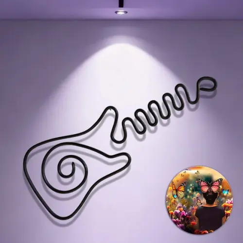 Escultura de Parede Guitarra Estilizada Decorativa Presente Minimalista