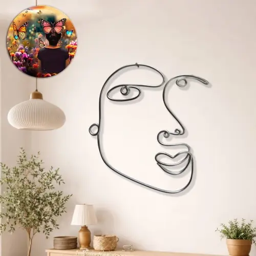 Escultura de Parede Rosto Arte em Linha Contínua Decoração de 