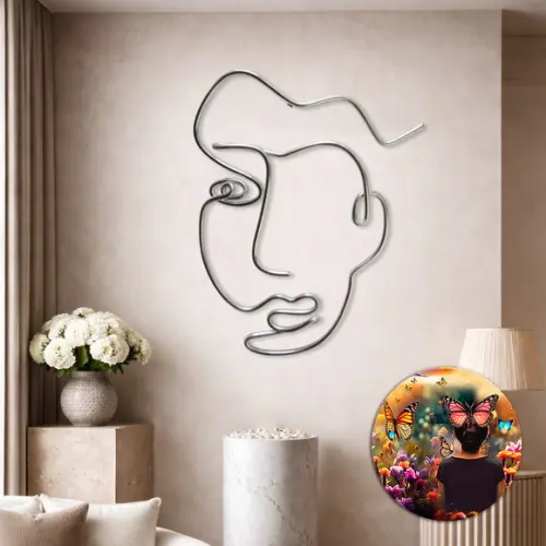 Escultura de Parede Rosto Linha Contínua Caricatura Decoração 