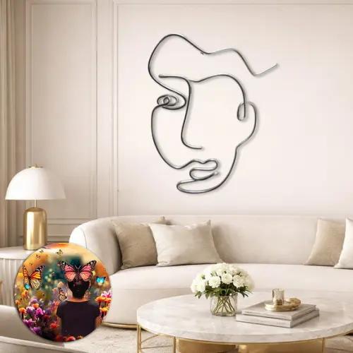 Escultura de Parede Rosto Linha Contínua Caricatura Decoração 