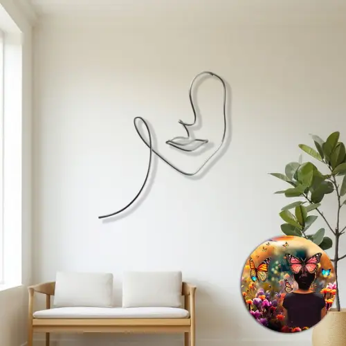 Escultura de Parede Rosto Linha Contínua Decoração