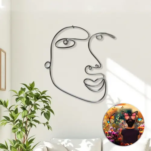 Escultura de Parede Rosto Arte em Linha Contínua Decoração de 