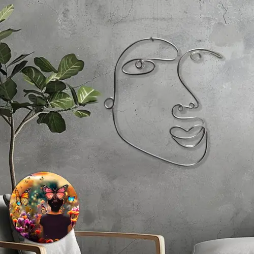 Escultura de Parede Rosto Arte em Linha Contínua Decoração de 