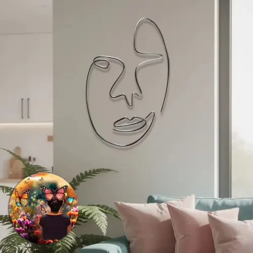 Escultura de Parede Rosto Linha Contínua Decoração Ambiente