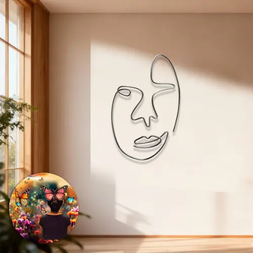 Escultura de Parede Rosto Linha Contínua Decoração Ambiente