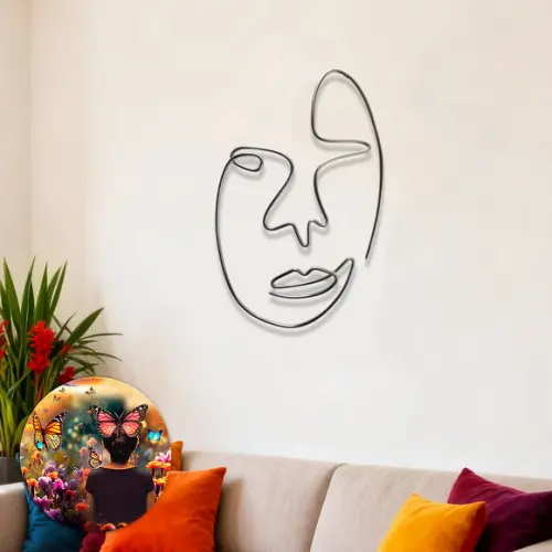Escultura de Parede Rosto Linha Contínua Decoração Ambiente