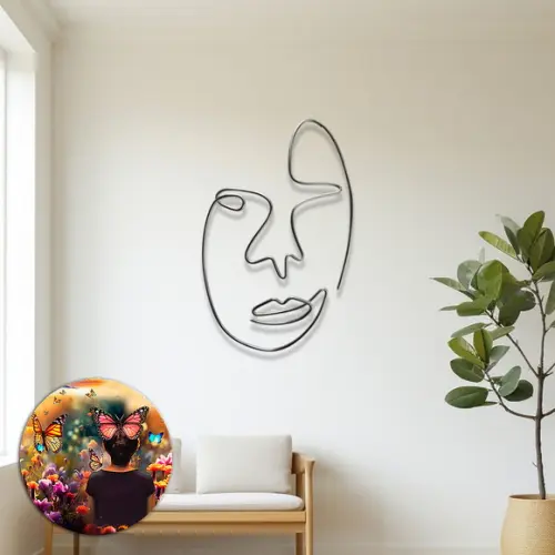 Escultura de Parede Rosto Linha Contínua Decoração Ambiente