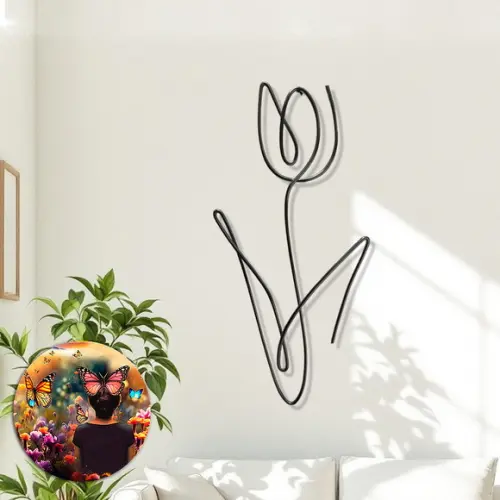Escultura de Parede Tulipa Decoração Floral Arte Arame