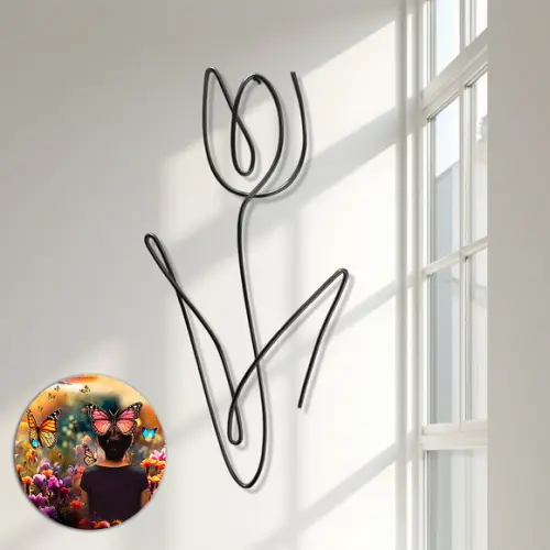 Escultura de Parede Tulipa Decoração Floral Arte Arame