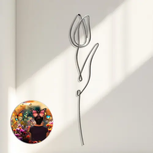 Escultura de Parede Tulipa Decoração Floral Arte Arame