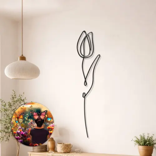 Escultura de Parede Tulipa Decoração Floral Arte Arame
