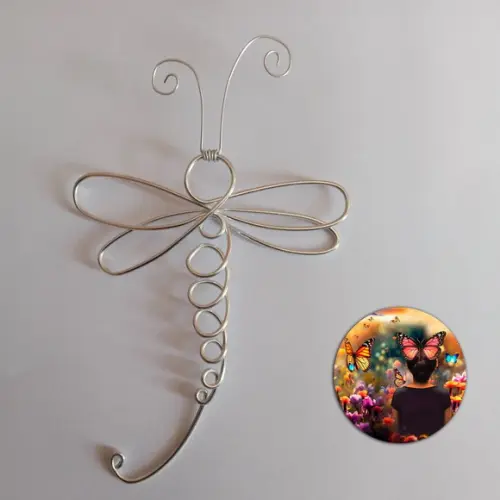 Escultura Libélula Arte em Arame Decoração de Parede
