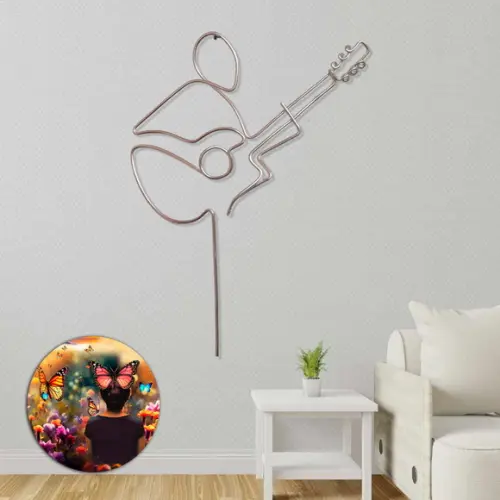 Escultura de Parede Violão em Arame de Alumínio