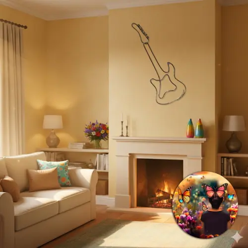 Escultura de Parede Guitarra Estilizada Decora Quarto Sala