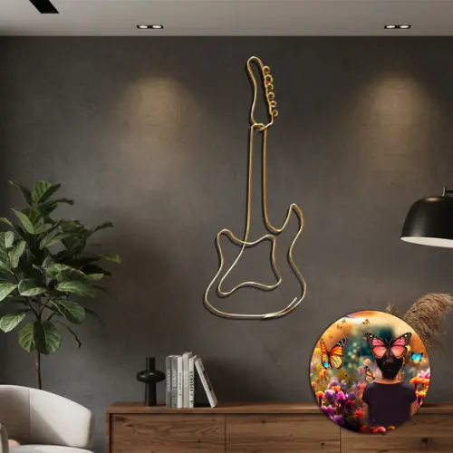 Escultura de Parede Guitarra Estilizada Decora Quarto Sala