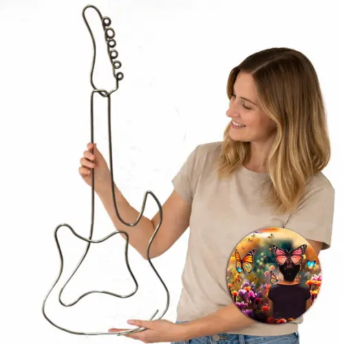Escultura de Parede Guitarra Estilizada Decora Quarto Sala